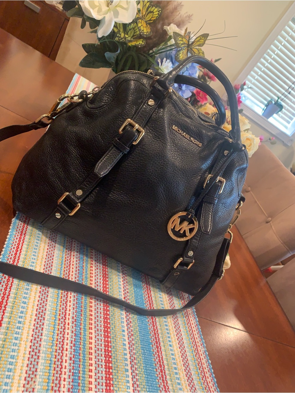 Michael Kors Large Black Leather Satchel with Gold Hardware - Picture 7 of 13
